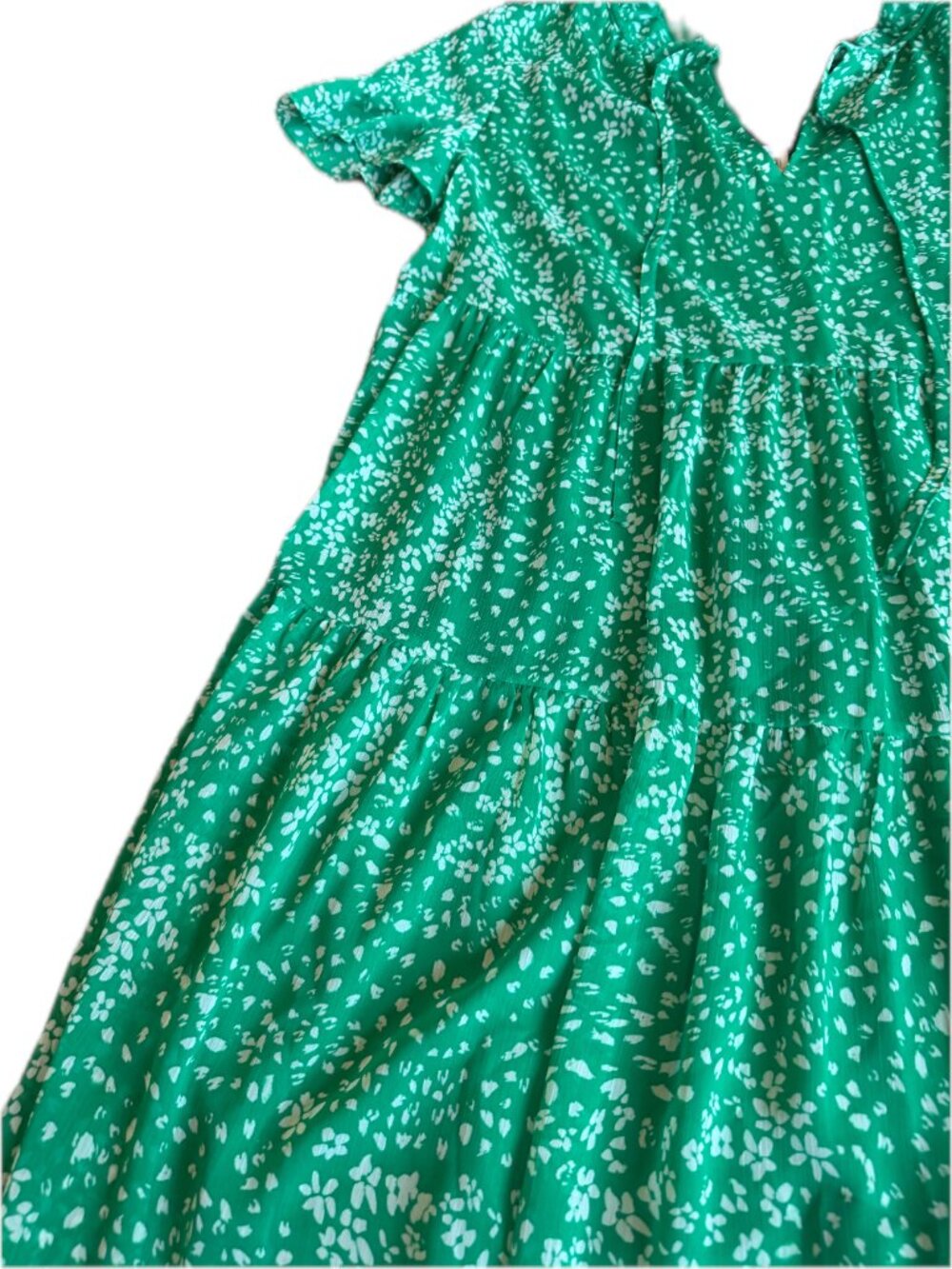 DKNY Green Floral Tiered Dress Ruffle V Neck Flutter Sleeve Size 14 Women's NWT - Picture 6 of 15